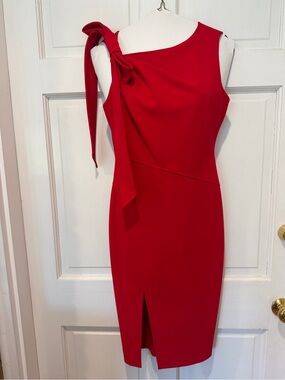 Red One-Shoulder Tie Detail Sheath Dress